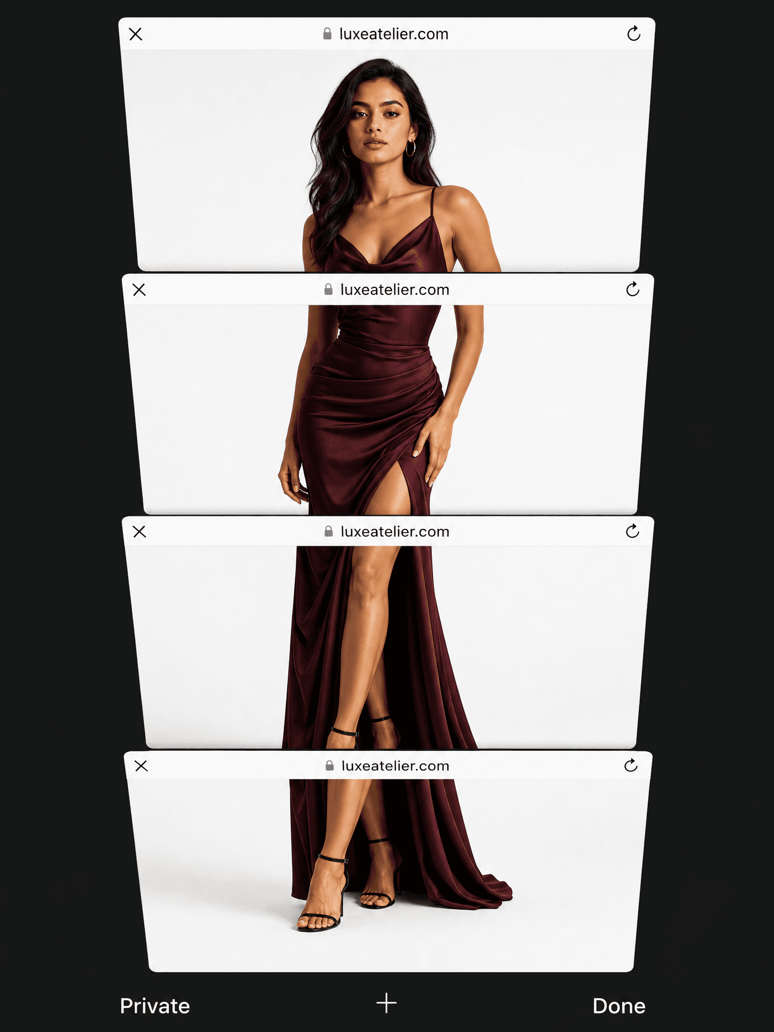 Mobile browser fashion UI overlay generated from a prompt.