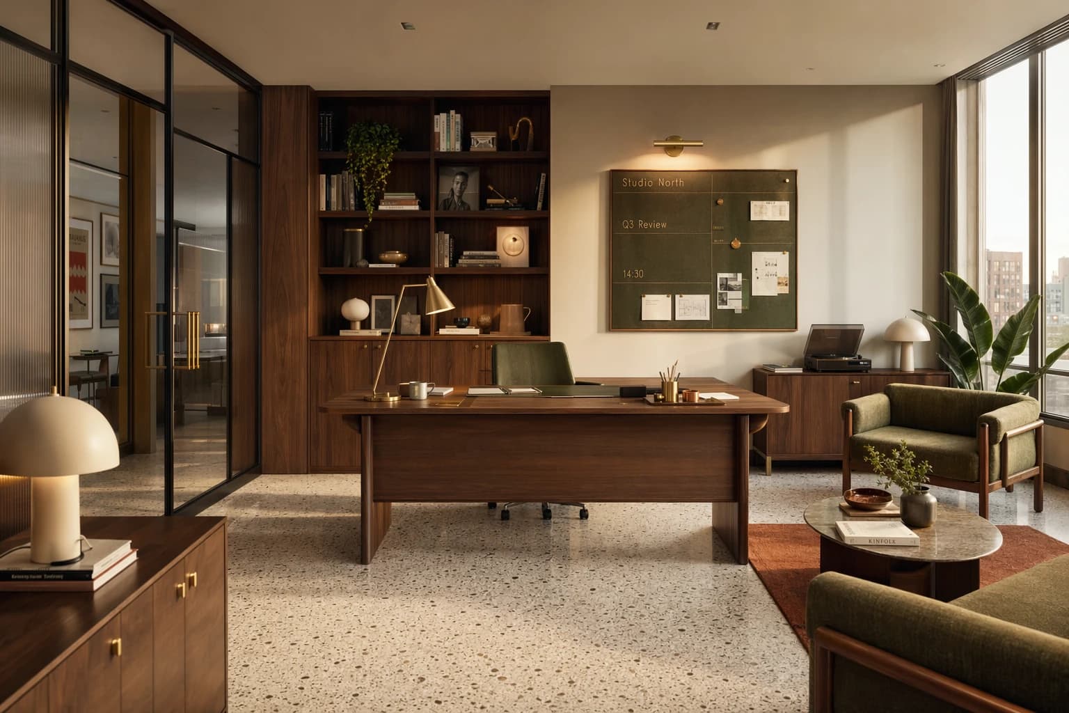 Mid-century creative office render generated from a prompt.