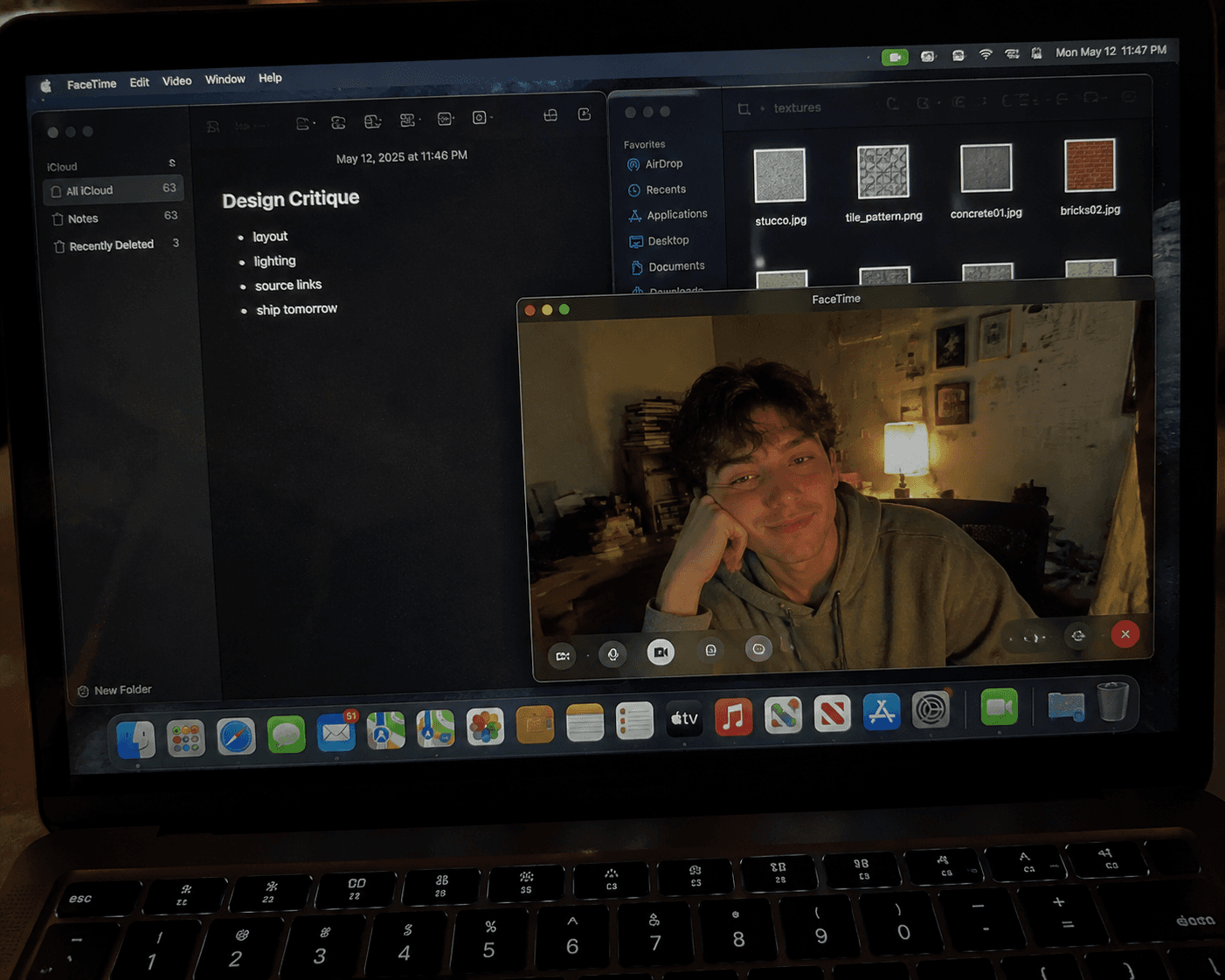 Laptop screen FaceTime design critique photo generated from a prompt.