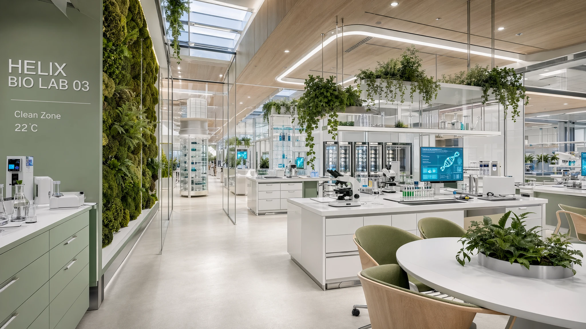 融合綠植與雕塑感建築的生物實驗室